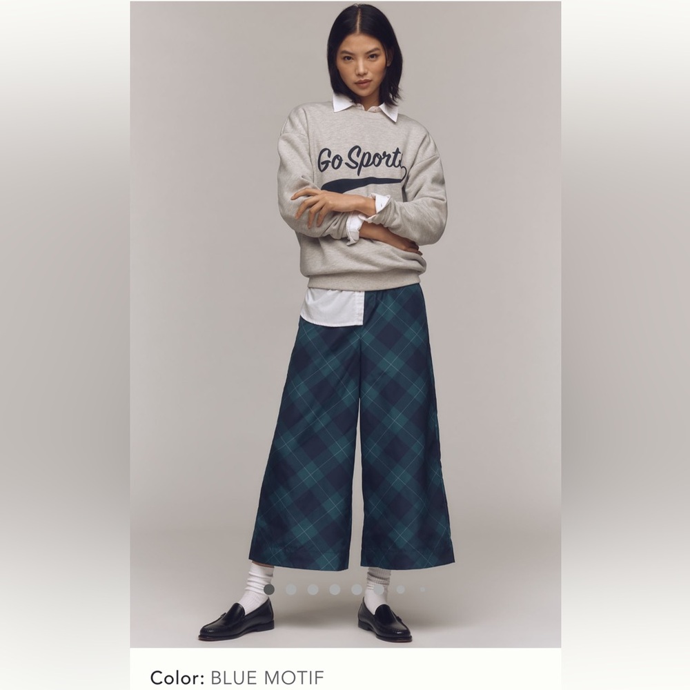Maeve Blue Green Plaid Wide-Leg Pants